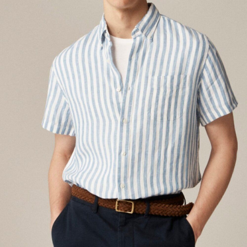 J. Crew be546 Short-sleeve Baird McNutt Irish linen shirt blue white stripe XS